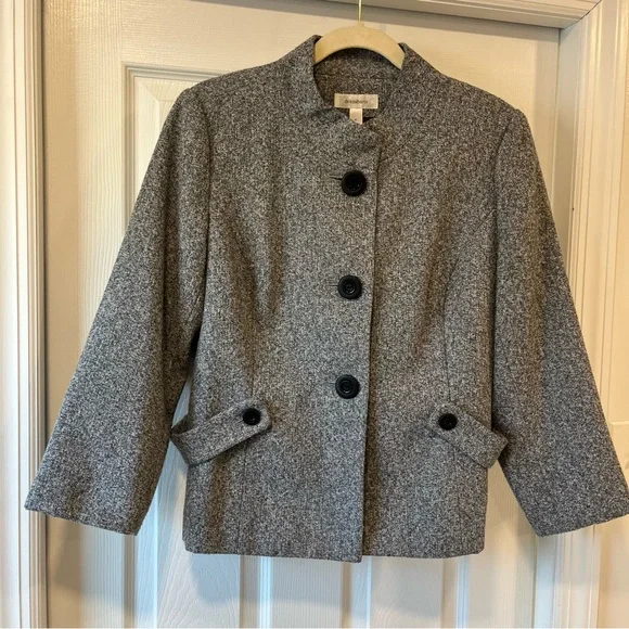 Dressbarn Womens Size M, Gray Mandarin Collar Career Button Up Jacket - Picture 3 of 14